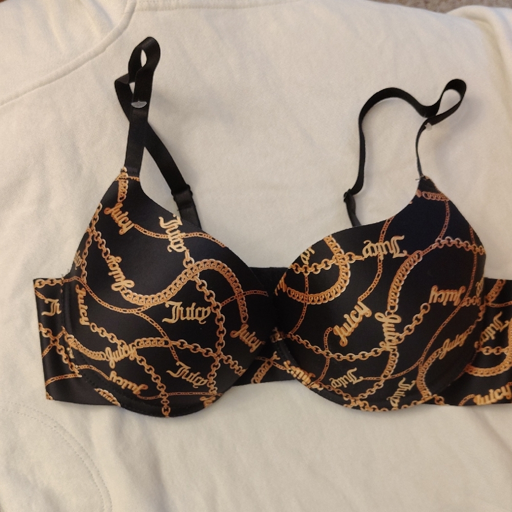 Juicy Couture Black and Gold  Print Bra